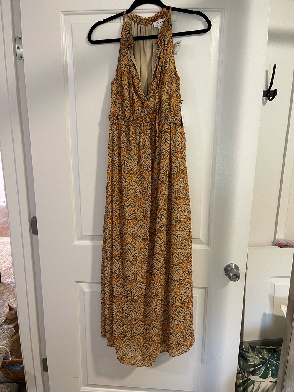 Jopra Sleeveless V-Neck Maxi Dress in Mustard Print - Size M NWT